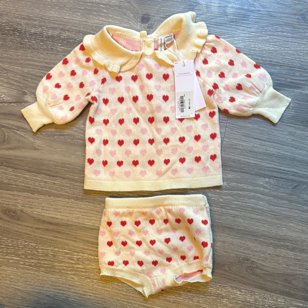 Janie and Jack Cream and Red Heart Baby Set